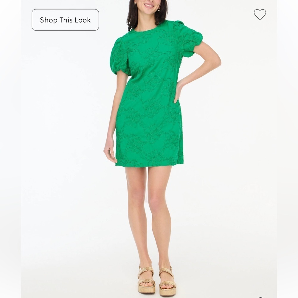 J. Crew Eyelet puff-sleeve mini dress Dublin Green floral texture 2 NEW